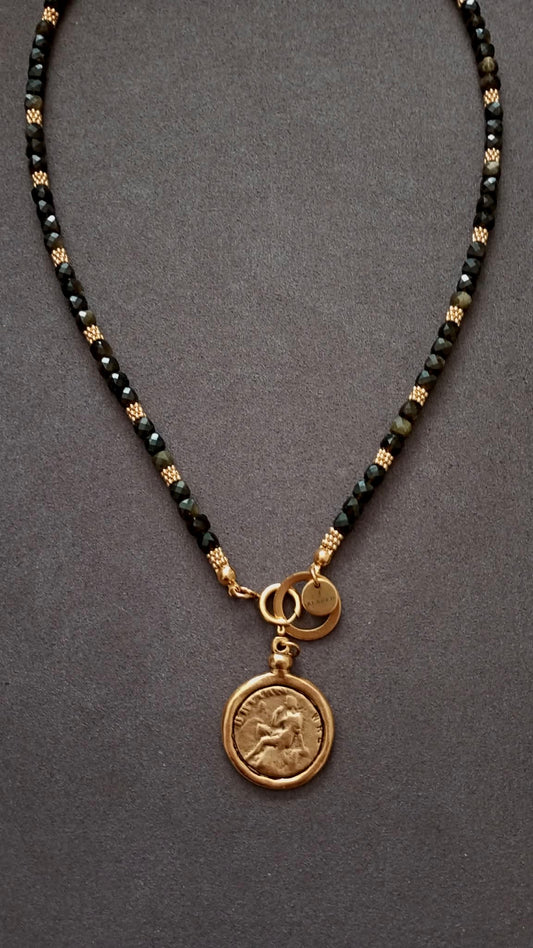 AVA GOLDEN SHEEN BLACK OBSIDIAN NECKLACE